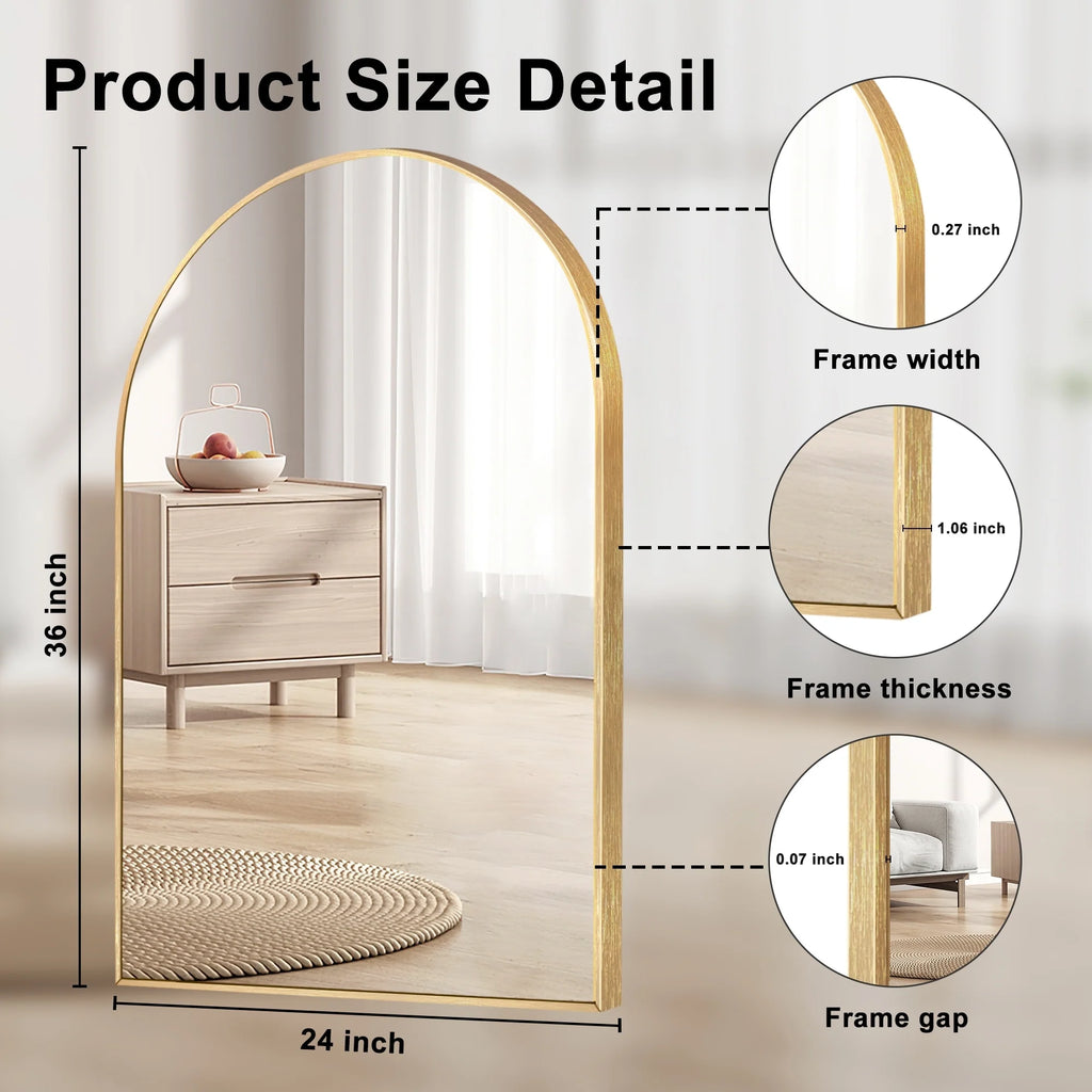 Modern Arch Aluminum Bathroom Wall Mirror, Wall Mounted Vanity Mirror for Bathroom, Bedroom and Home Decor