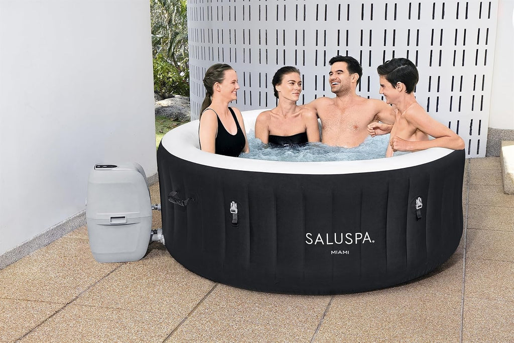 71 x 26-Inch Inflatable Hot Tub Spa for 2-4 Persons, Portable, with 2 Covers, Black