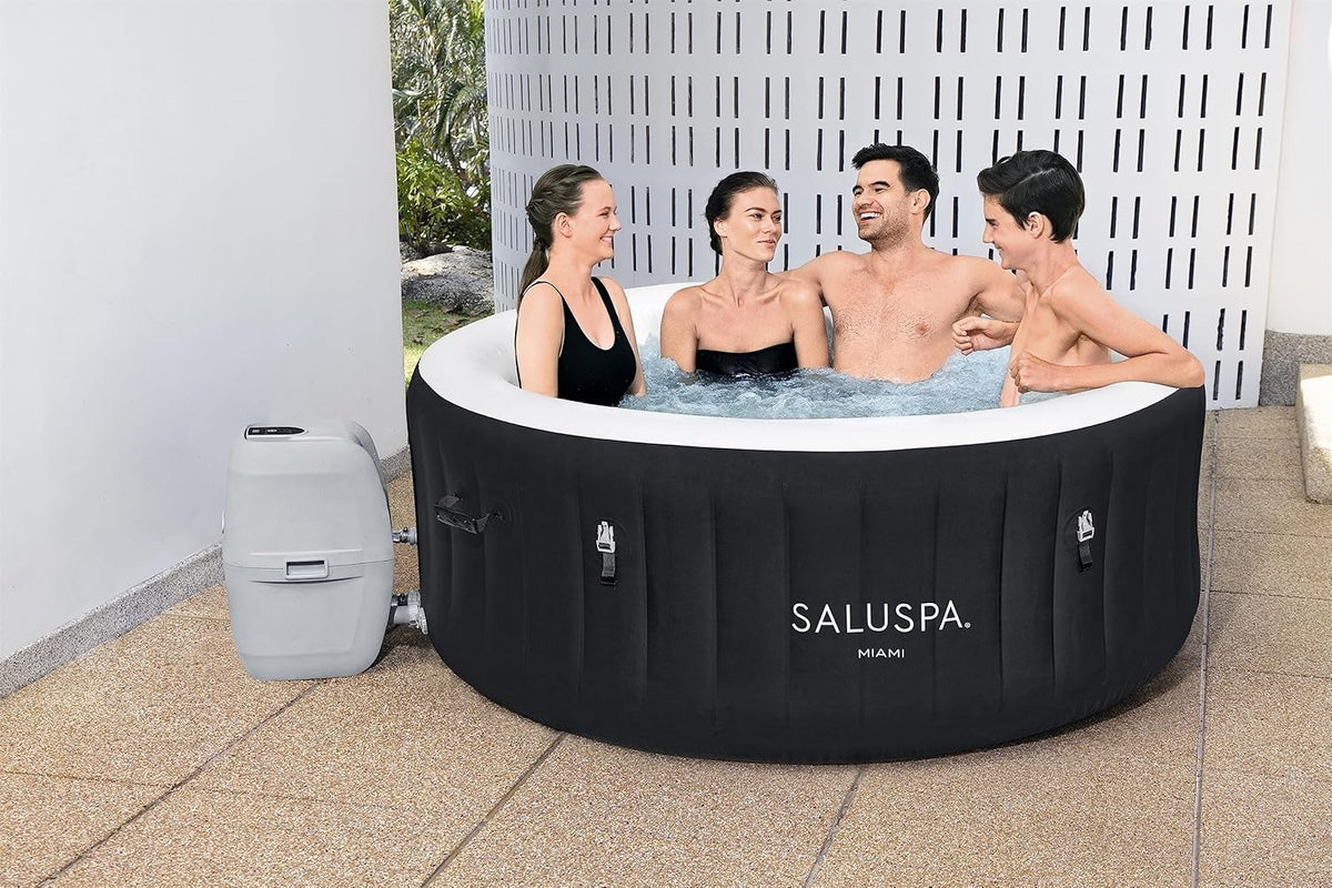 71 x 26-Inch Inflatable Hot Tub Spa for 2-4 Persons, Portable, with 2 Covers, Black