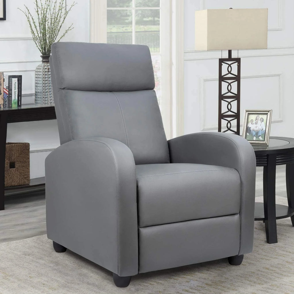PU Leather Recliner Chair, Single Living Room Sofa Lounge Chair with Reclining Function
