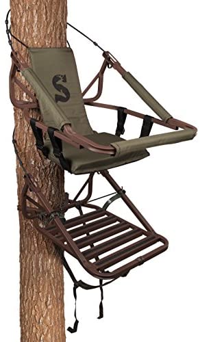 Lightweight Aluminum Climbing Treestand with Padded Seat, 300 Lb. Capacity, Safety Harness Included