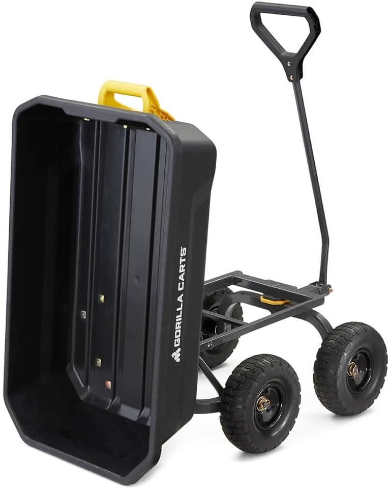 7-Cubic-Foot Poly Dump Garden Cart with No-Flat Tires, 1,200-Lb. Capacity, Black