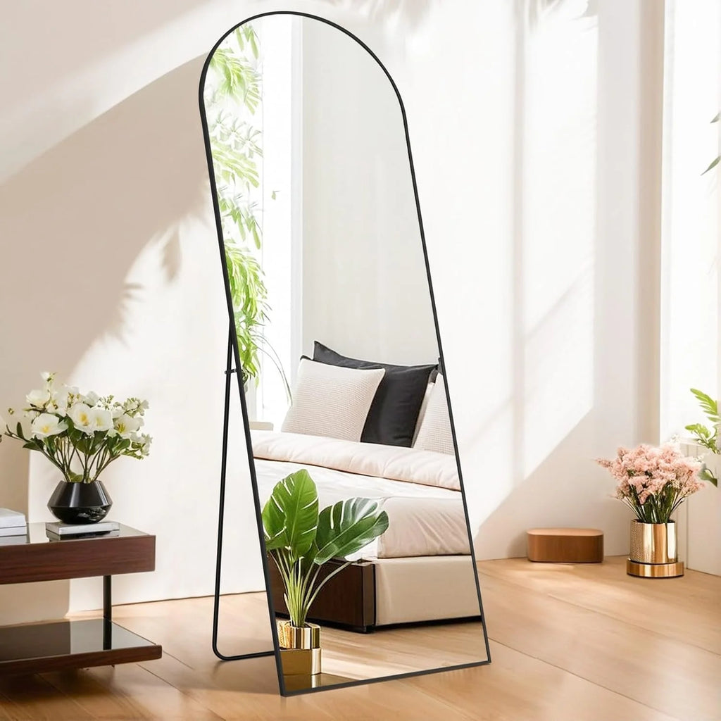 21x64 Full Length Arched Mirror, Large Tall Body Dressing Mirror with Aluminum Alloy Frame, Stand and Wall Mount Option