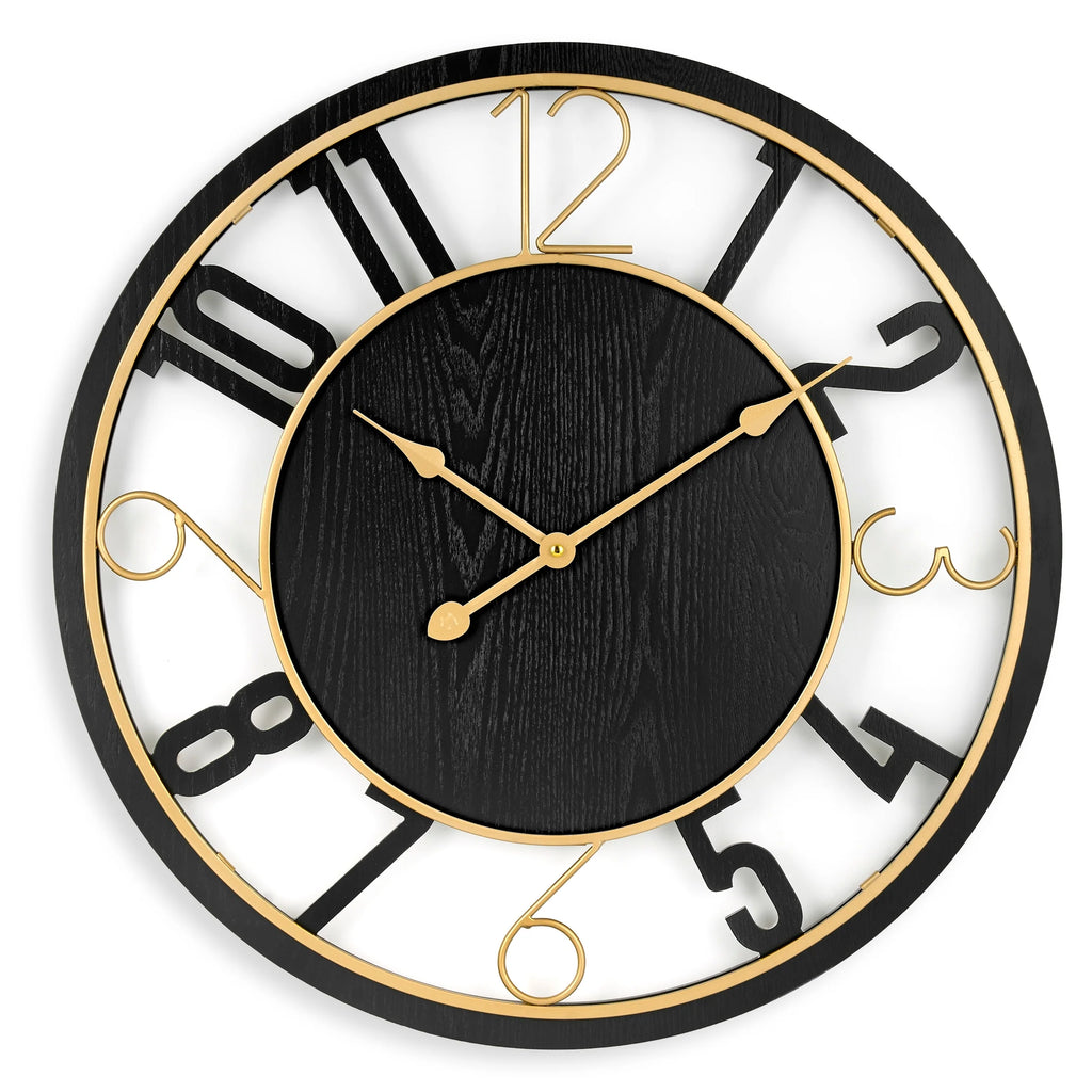 24 Inch Round Wooden Wall Clock, Modern Analog Clock with Numeral Design, Battery Operated
