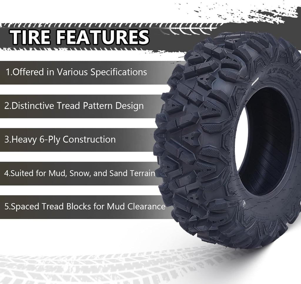 Set of 2 26x12-12 6PR All-Terrain ATV/UTV Off-Road Tires, Black