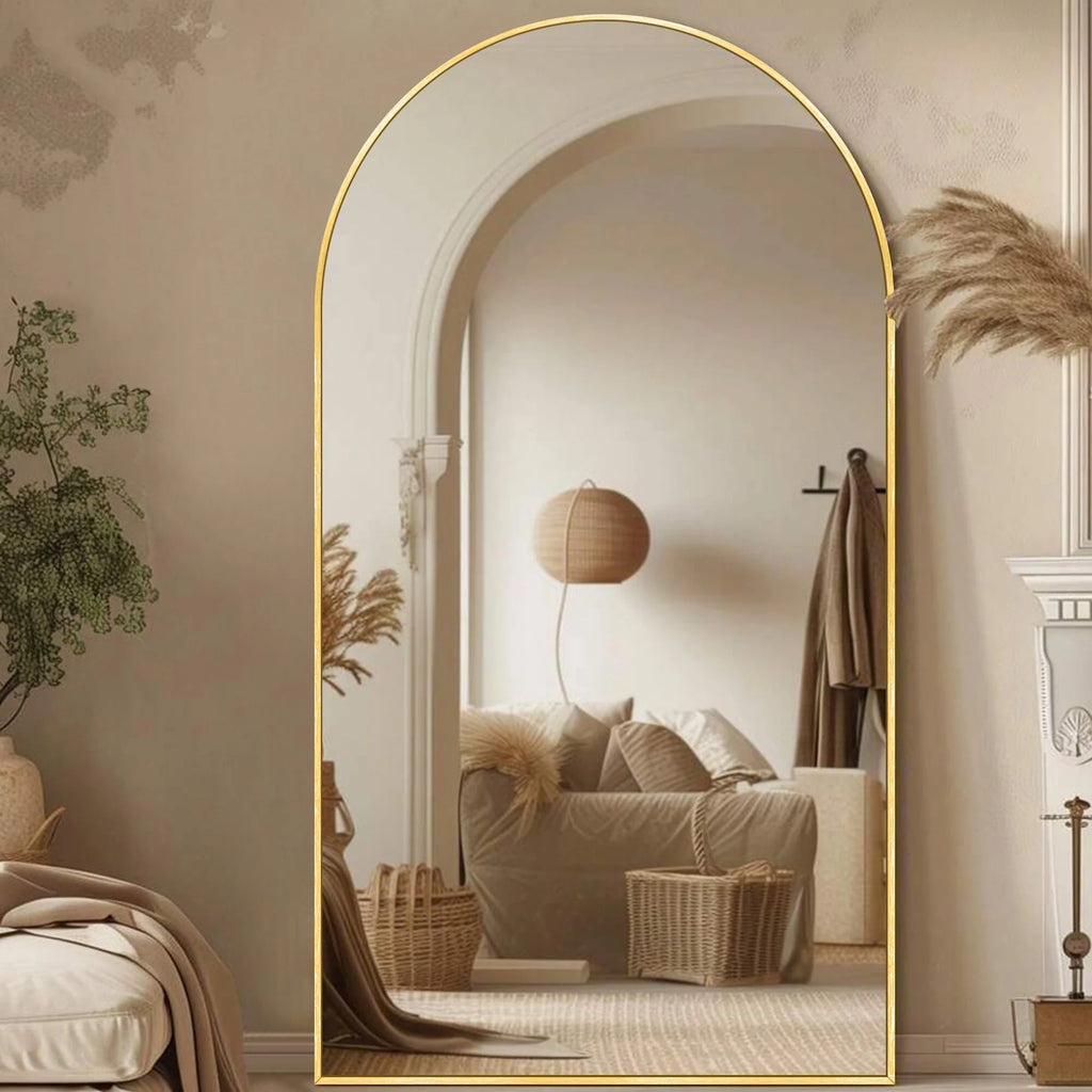 Modern Arched Full Length Floor Mirror, Aluminum Alloy Frame Standing Full Body Mirror