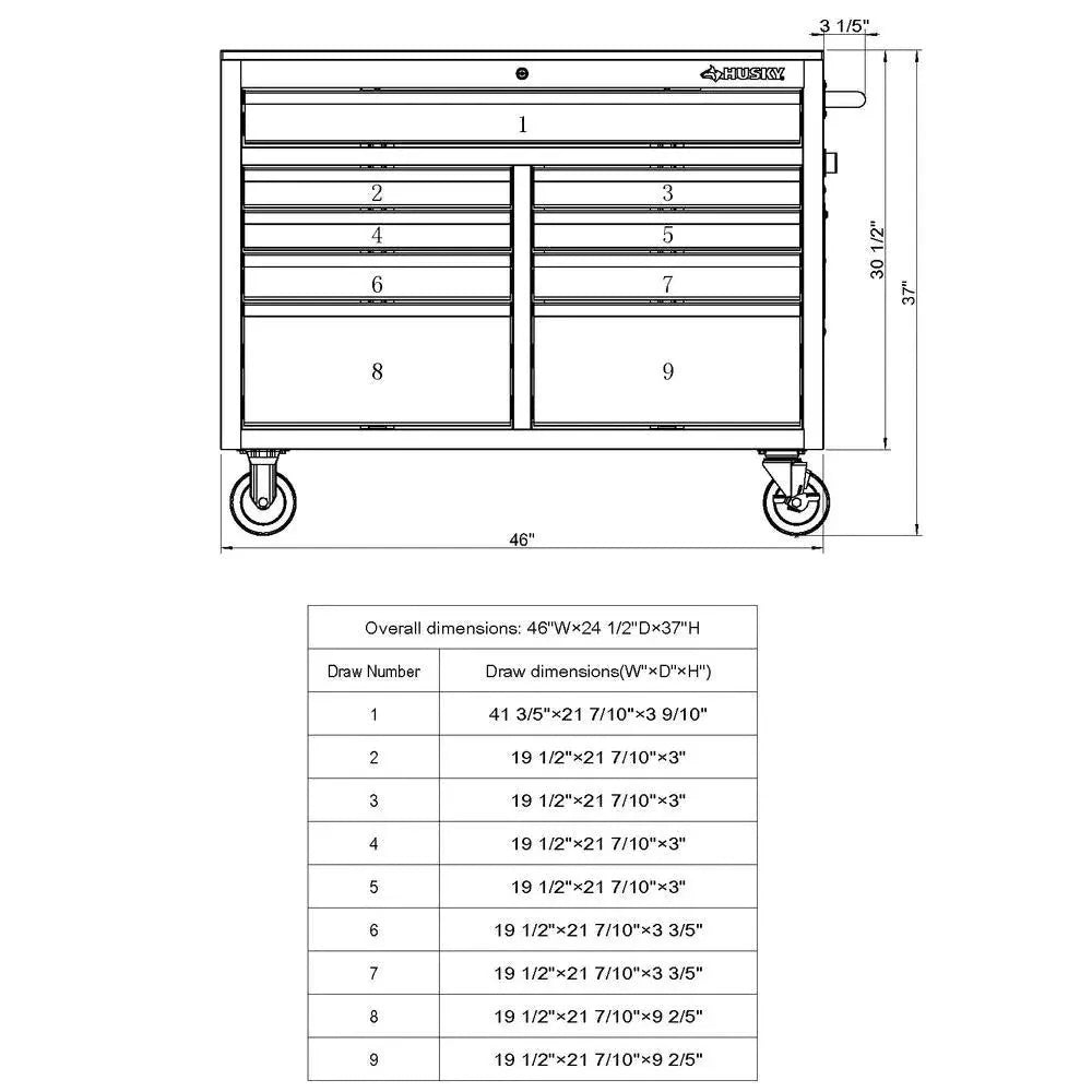 46-Inch W x 24-Inch D 9-Drawer Deep Tool Chest Mobile Workbench, Gloss Black