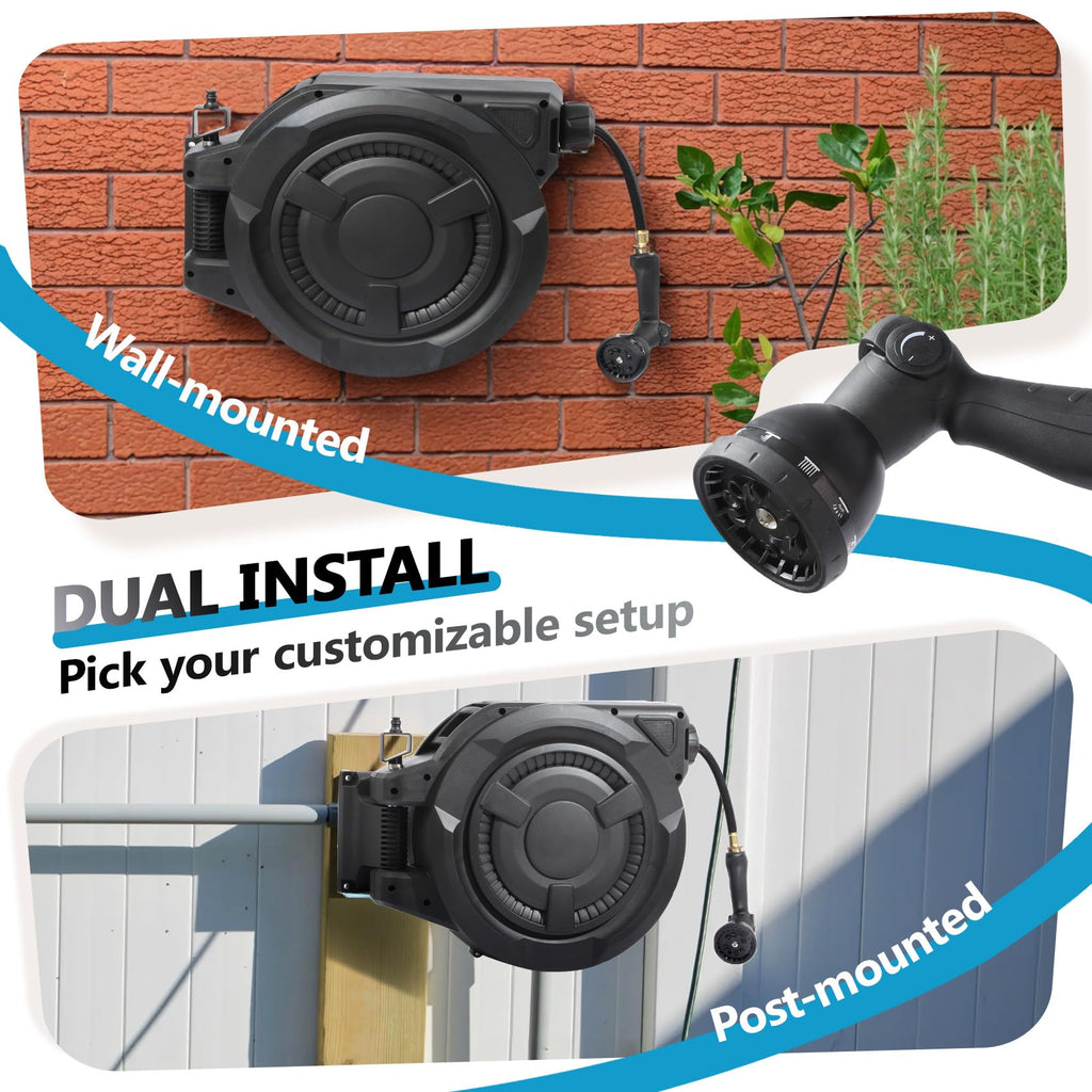 100 ft Wall Mounted Garden Hose Reel, 1/2 Inch Hose with 180° Swivel