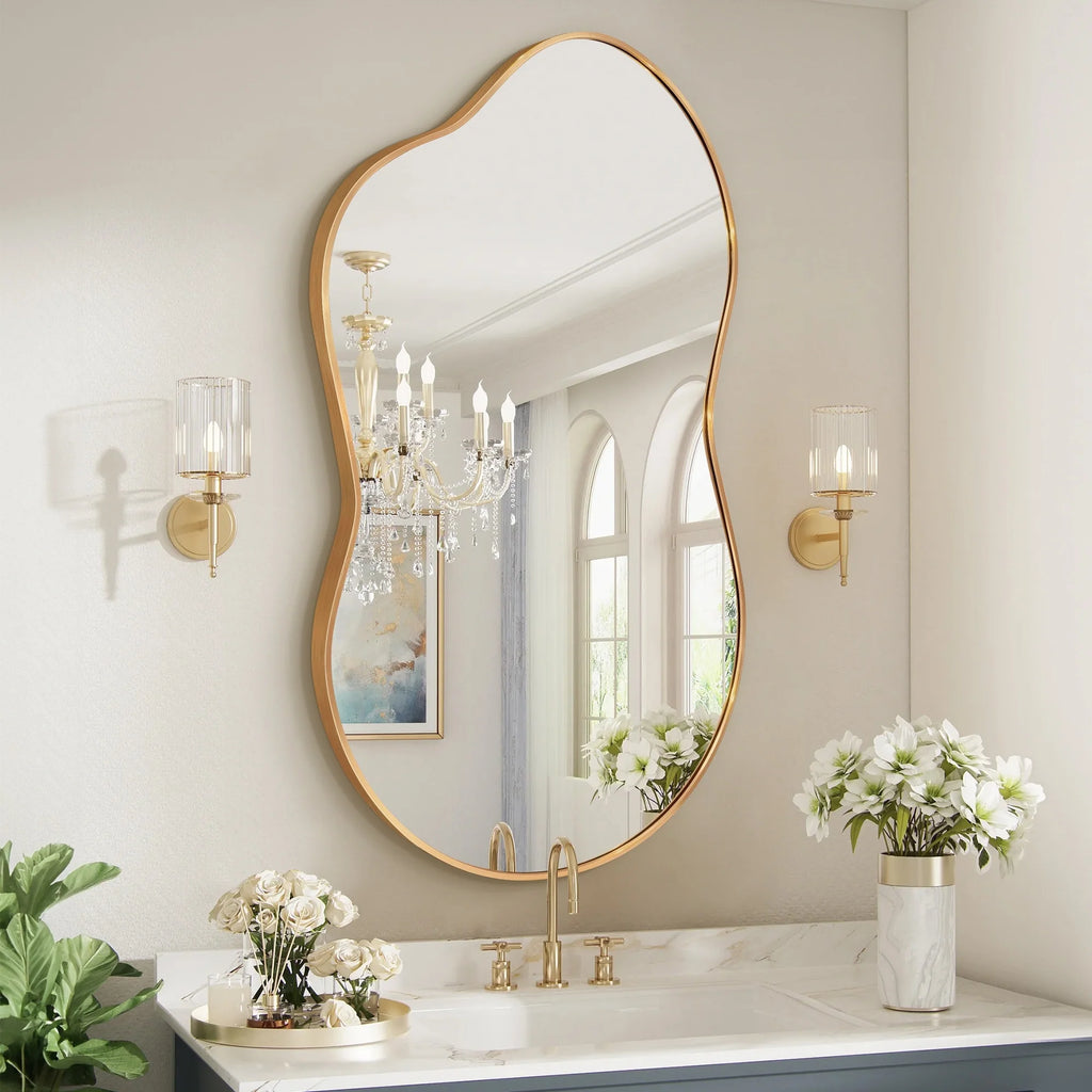 Asymmetrical Irregular Wall Mirror, Modern Decorative Accent Mirror for Living Room, Bedroom and Entryway