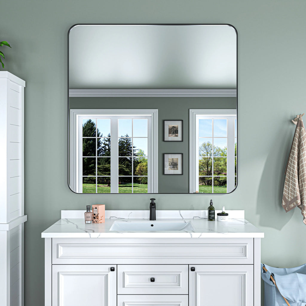 Aluminum Alloy Rounded Corner Vanity Mirror, Modern Wall Mounted Mirror for Bathroom, Bedroom and Home Decor