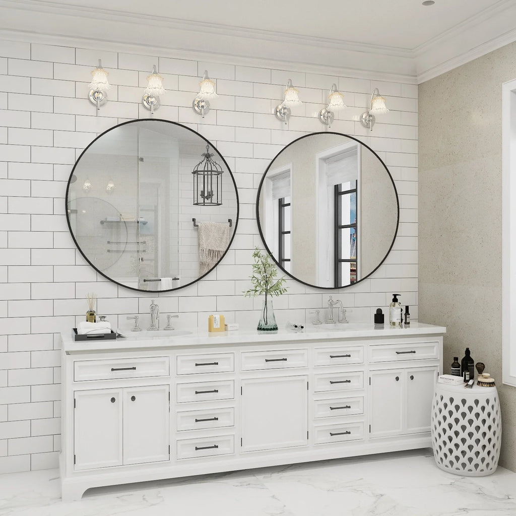 Round Metal Black Frame Bathroom Vanity Mirror, Wall Mounted Decorative Mirror