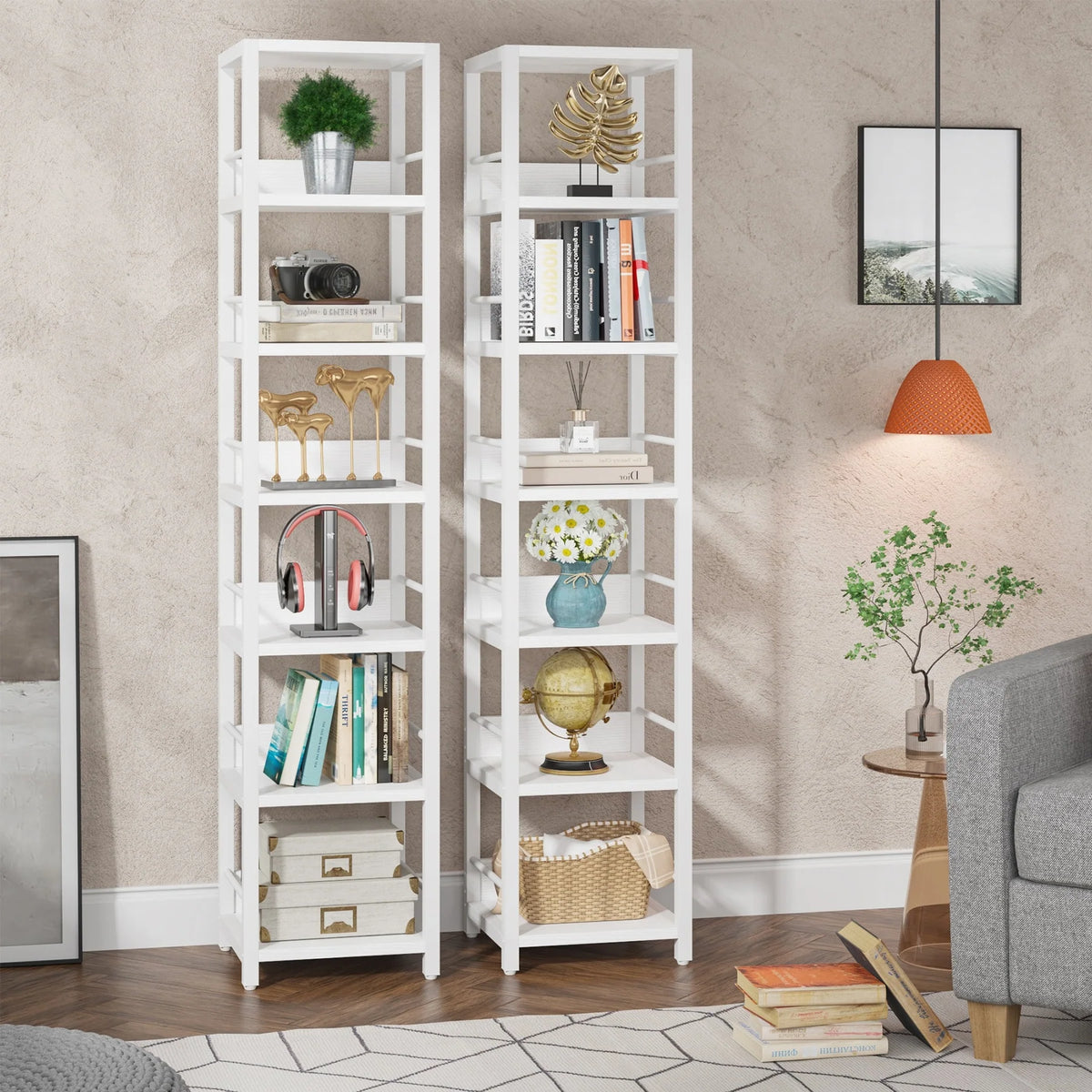 75 Inch Tall Narrow Corner Shelf, 6-Tier Etagere Storage Rack for Home and Office