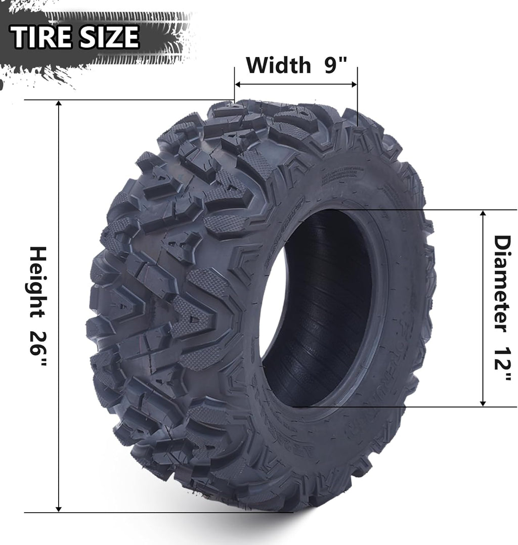 Set of 2 26x12-12 6PR All-Terrain ATV/UTV Off-Road Tires, Black