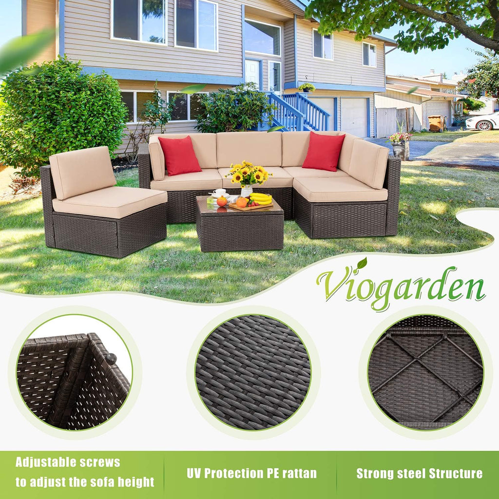 5-Piece All-Weather Patio Furniture Set with Ottoman, Outdoor Wicker Conversation Sofa Set with Cushions for Garden, Deck & Backyard
