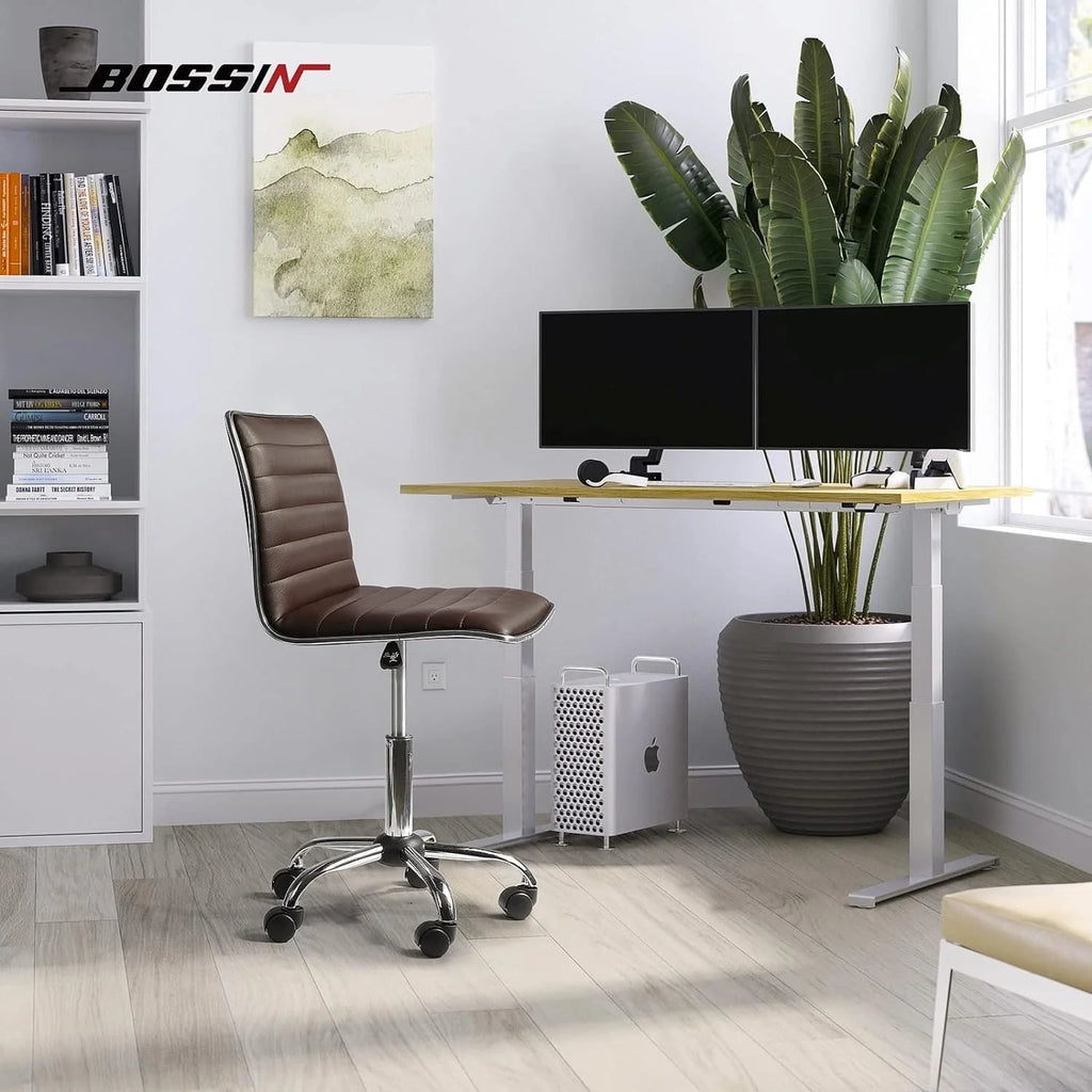 Adjustable Mid-Back Armless Swivel Office Chair, Ribbed Task and Vanity Chair for Small Spaces