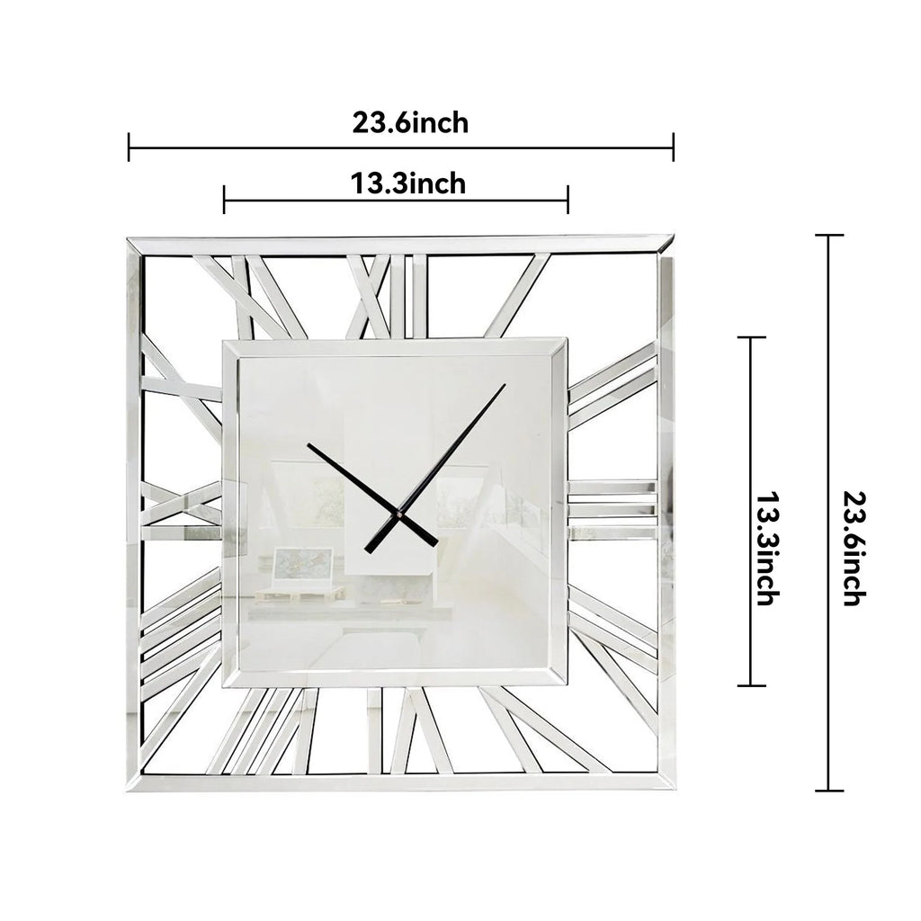 Large Modern Mirrored Wall Clock, Oversized Decorative Hanging Clock for Living Room, Bedroom and Home Decor