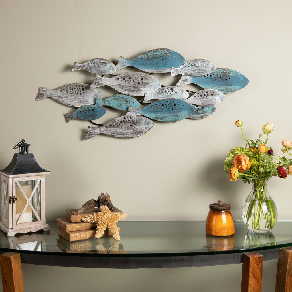 Modern Coastal Metal Wall Art, Decorative Fish Wall Sculpture for Living Room, Bedroom and Home Decoration