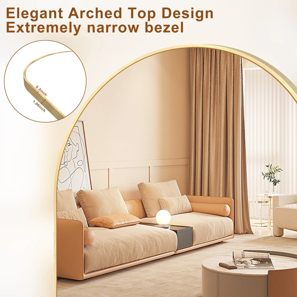 Modern Arched Full Length Floor Mirror, Aluminum Alloy Frame Standing Full Body Mirror