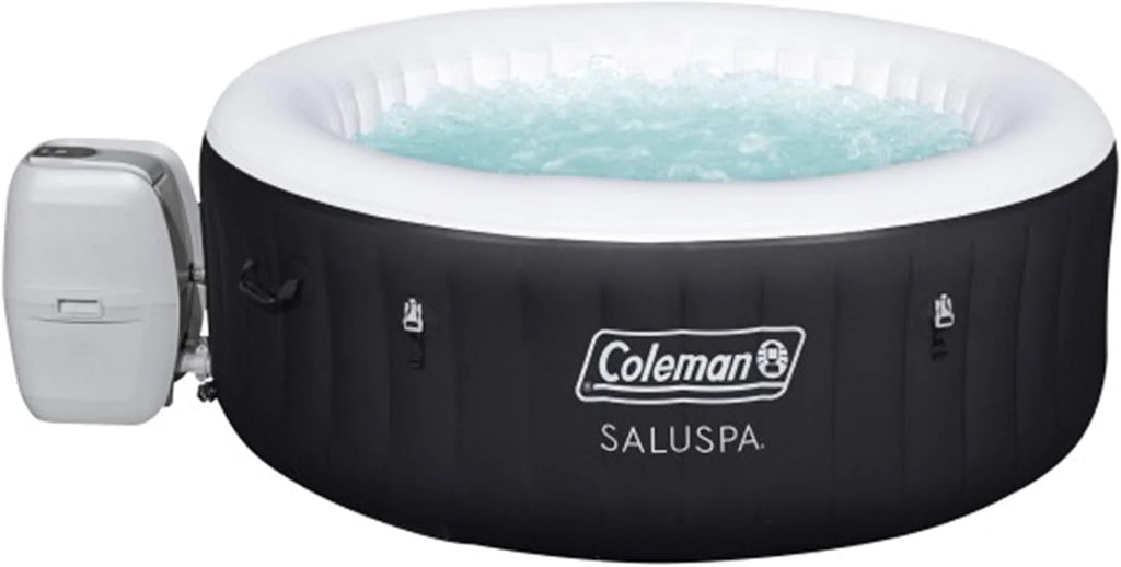 2-4 Person Inflatable Hot Tub, Portable Round Outdoor Spa with 120 Soothing Air Jets and Insulated Cover, Black