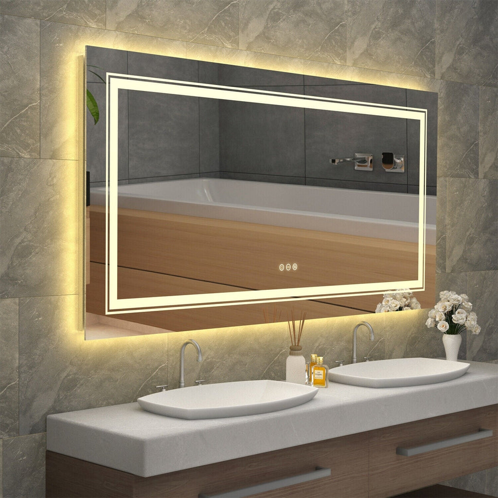 Extra Large LED Lighted Bathroom Mirror, Anti-Fog Wall Mounted Vanity Mirror with 3 Colors