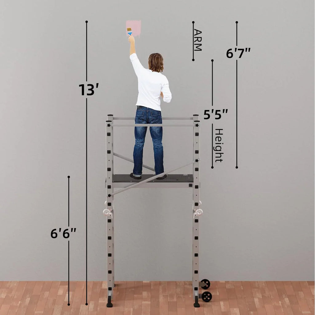 Foldable Multipurpose Scaffolding Ladder and Rolling Work Platform, Adjustable, 330-Lb. Capacity