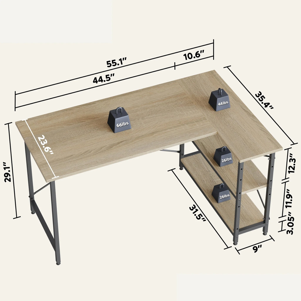 Small L Shaped Computer Desk with Storage Shelves, Compact Corner Workstation for Home Office and Study
