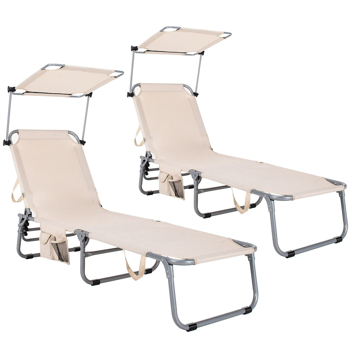 Folding Lounge Chair with Canopy – Shade Chair with Storage Pocket