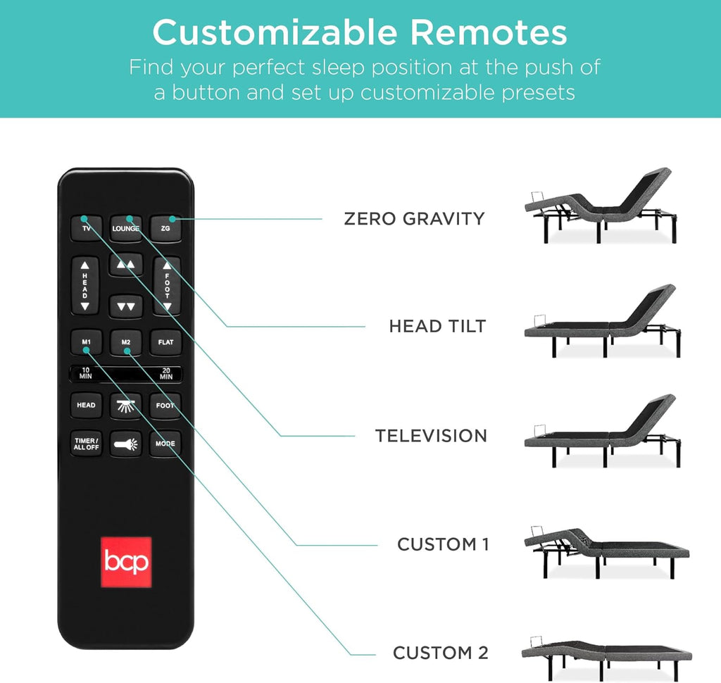 Twin XL Adjustable Bed Frame, Electric Adjustable Base with Wireless Remote Control, Night Light, Massage Function and 2 USB Ports