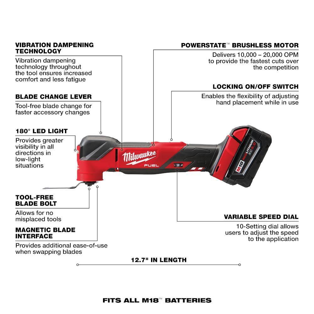 18V Cordless Oscillating Multi-Tool Kit with 5.0Ah Battery, Charger and Tool Bag