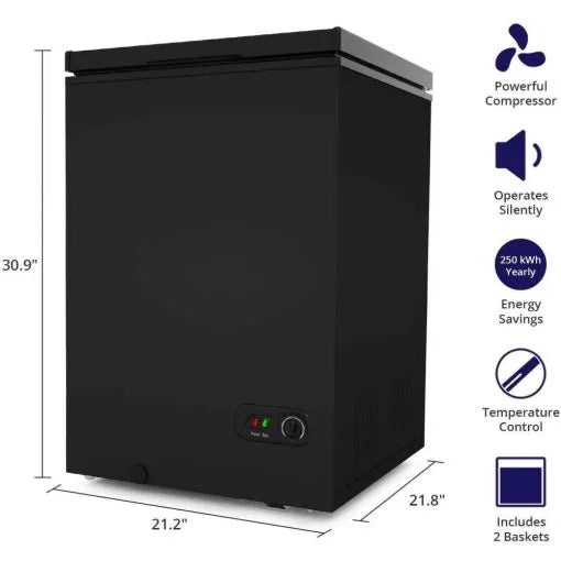 3.5 Cu. Ft. Chest Freezer with 2 Removable Baskets and 7 Temperature Settings, Black