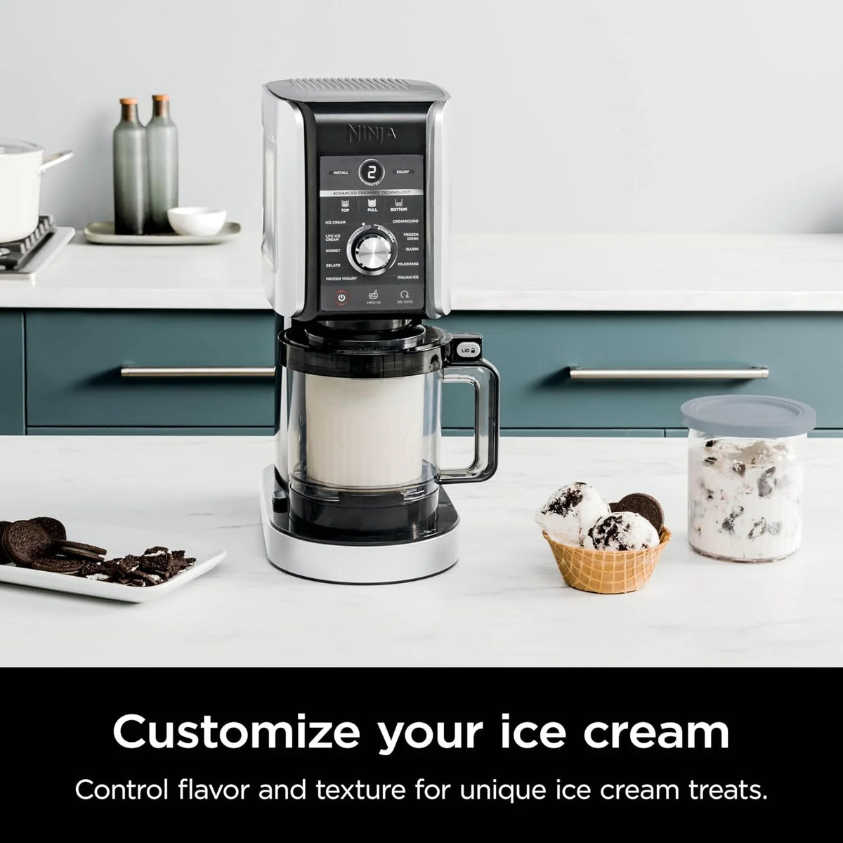 7-in-1 Ice Cream Maker with 2 Pint Containers and Lids, Compact, Silver