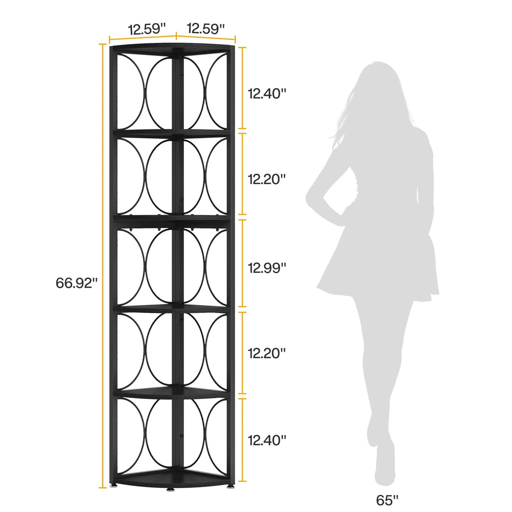 67 Inch Tall Corner Shelf, Freestanding Corner Bookshelf and Storage Shelving Unit