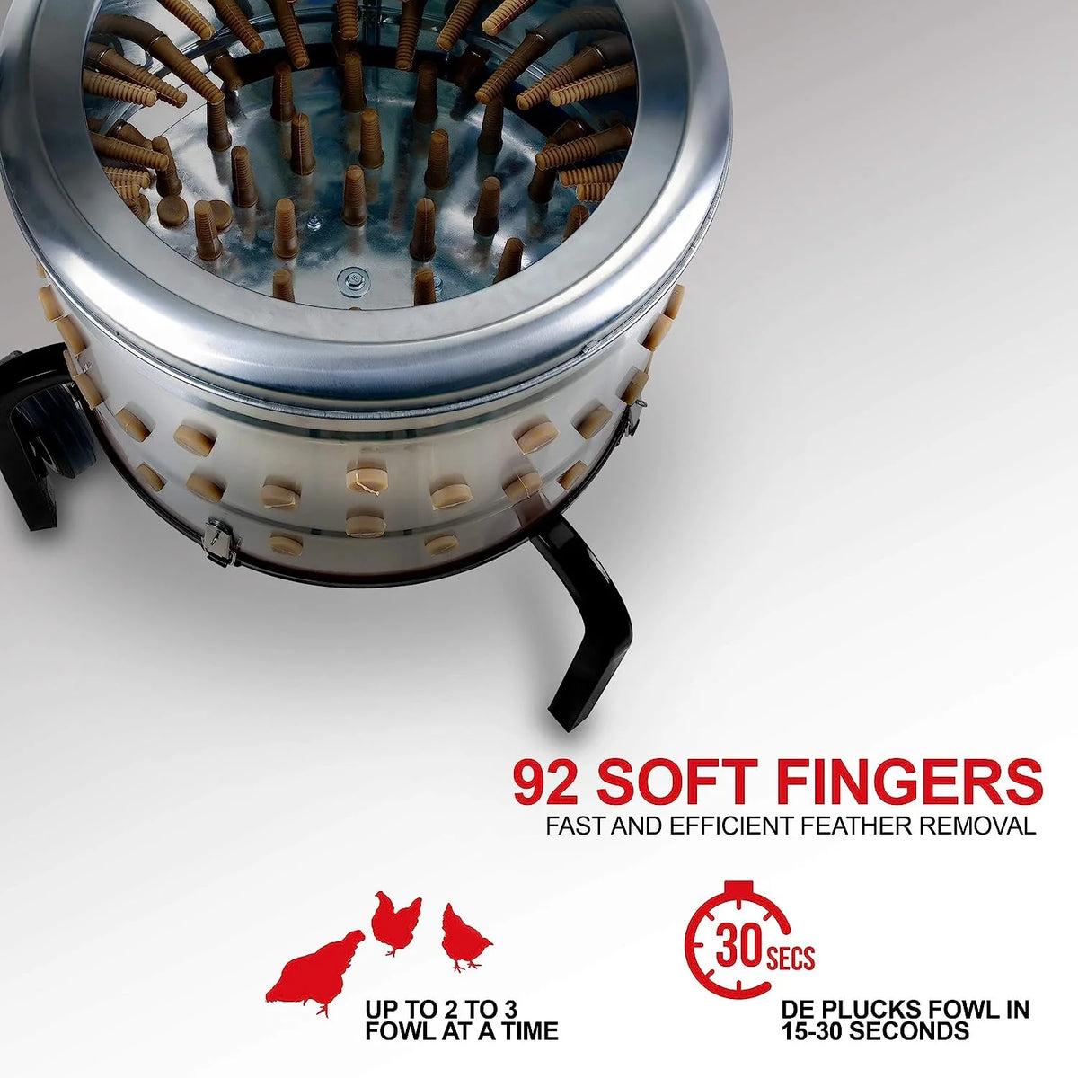 1 HP Electric Chicken Plucker, Stainless Steel, 120VAC, 280 RPM, 20-Inch Drum, 92 Soft Fingers