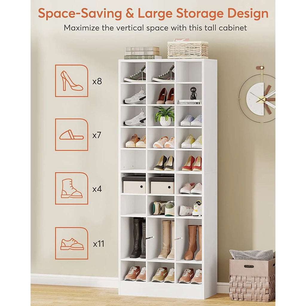 10-Tier Tall Shoe Cabinet, 30-Pair White Wood Shoe Storage Rack for Entryway and Closet