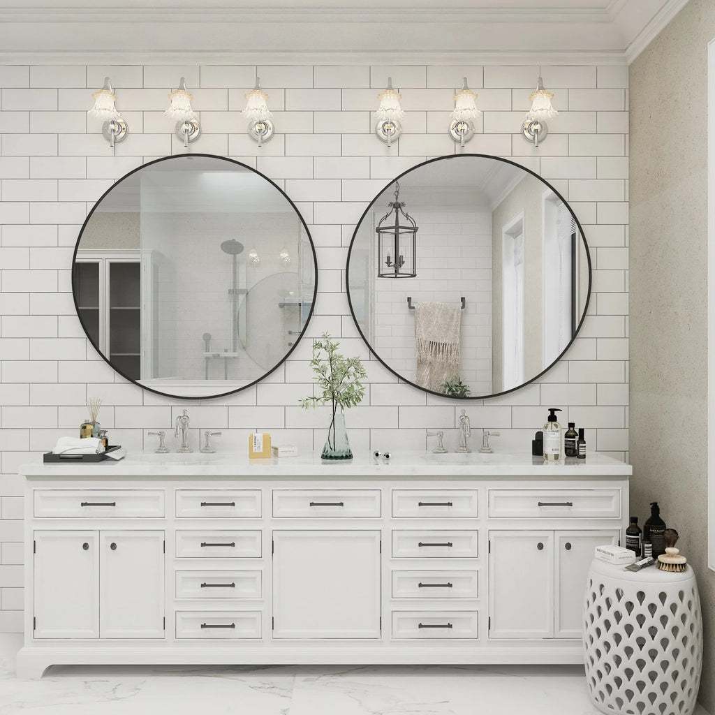 Round Metal Black Frame Bathroom Vanity Mirror, Wall Mounted Decorative Mirror