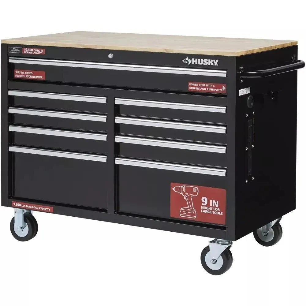 46" x 24" 9-Drawer Tool Chest – Gloss Black Mobile Workbench