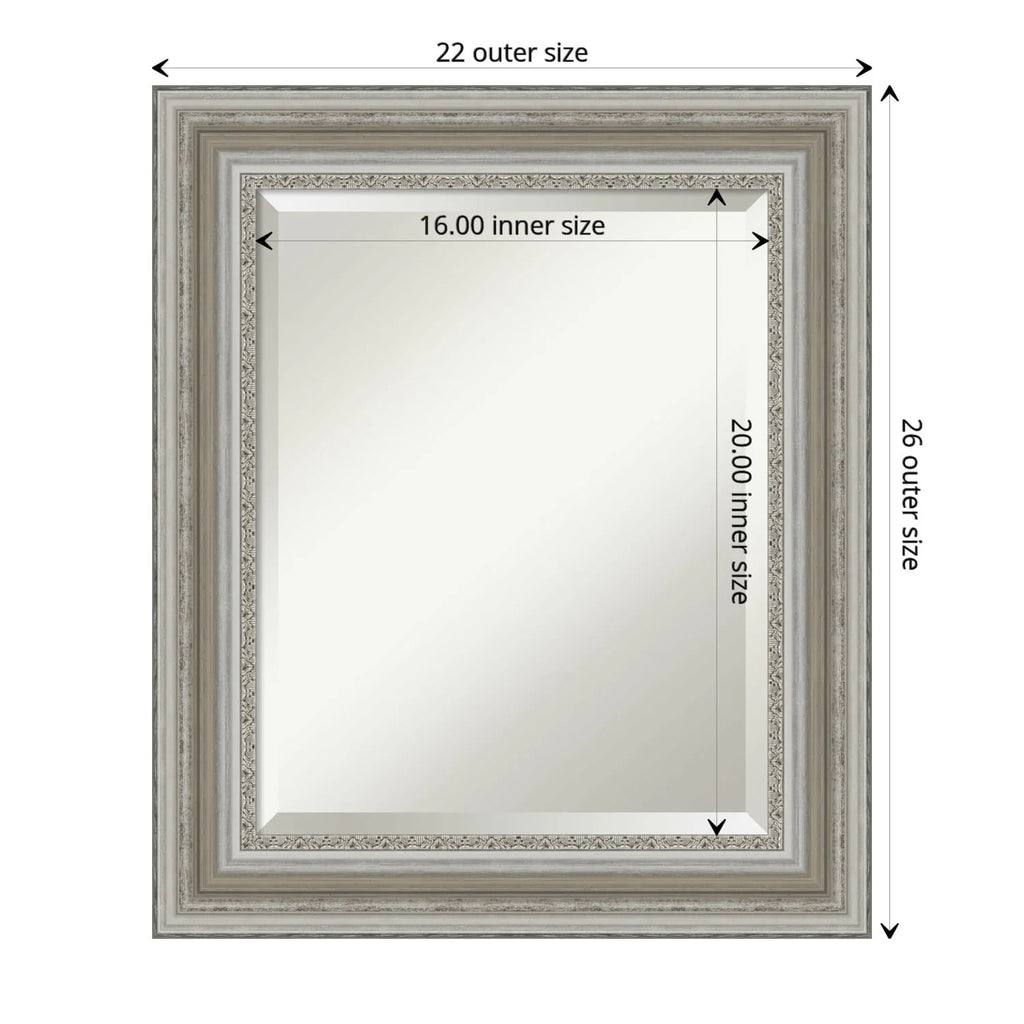 Beveled Bathroom Wall Mirror, Silver Frame Decorative Vanity Mirror for Bathroom, Bedroom and Entryway