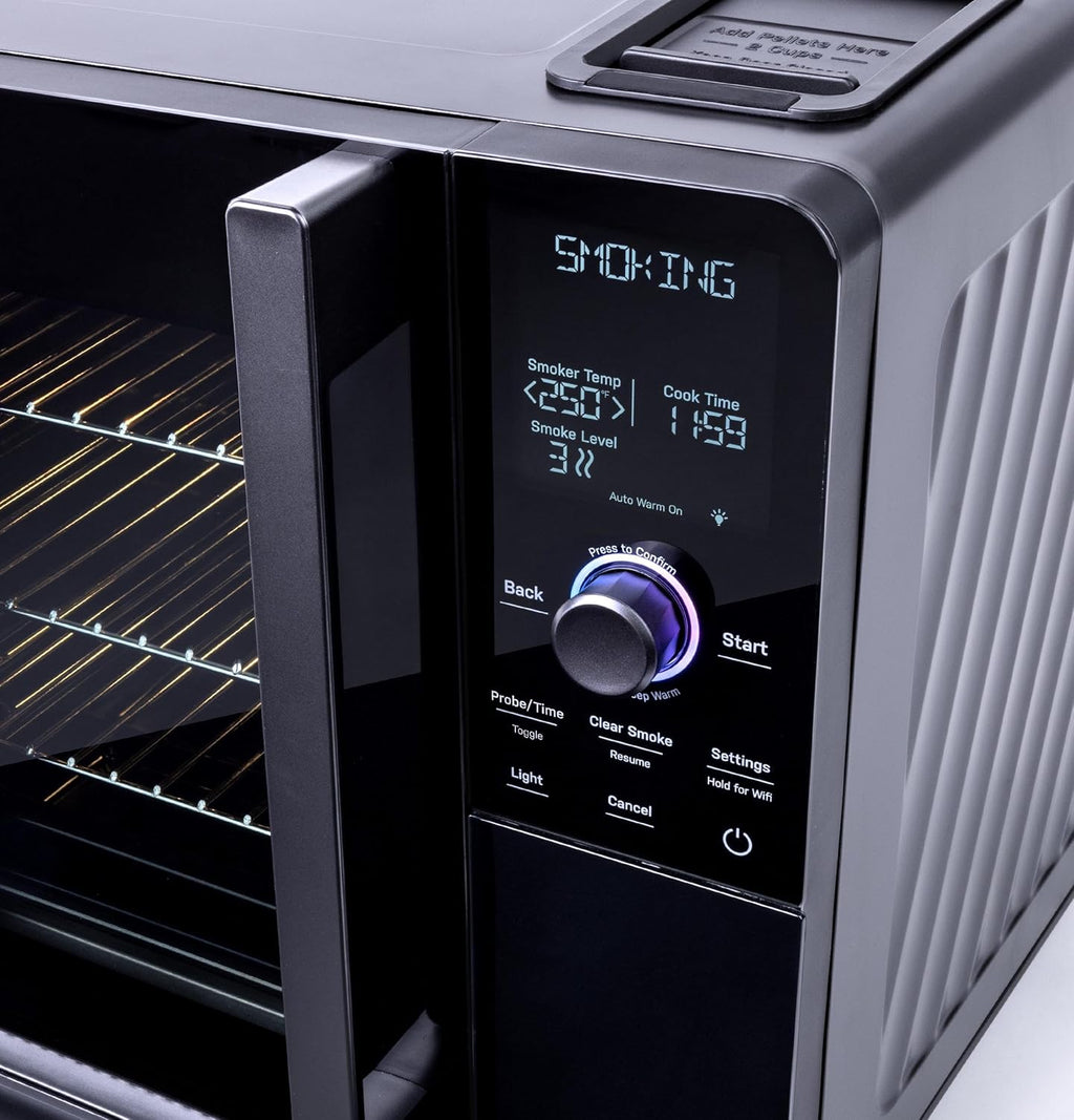 Smart Indoor Pellet Smoker, Electric Countertop BBQ Smoker with Active Smoke Filtration, 5 Smoke Control Settings, WiFi Connectivity, Black