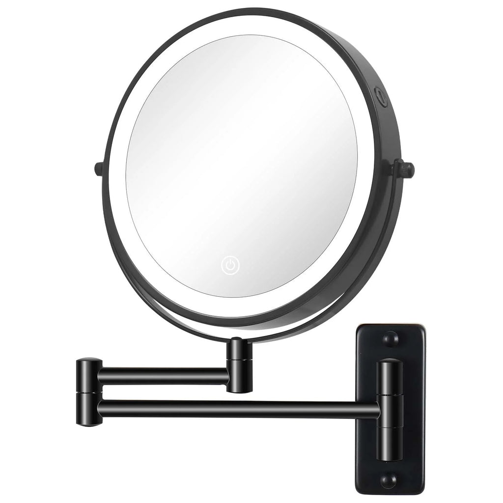 8 Inch Round Wall Mounted Makeup Mirror, Rechargeable, 1X/10X Magnification, 3-Color LED Lights