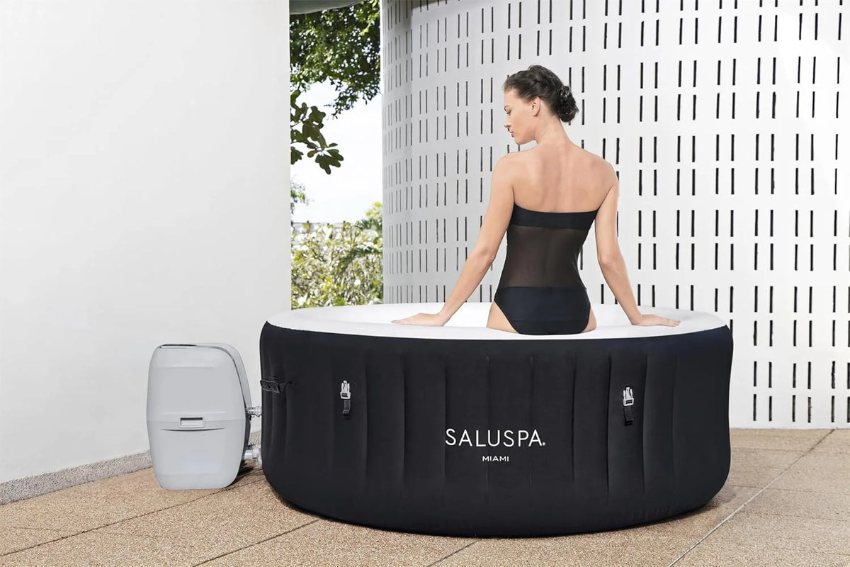 71 x 26-Inch Inflatable Hot Tub Spa for 2-4 Persons, Portable, with 2 Covers, Black