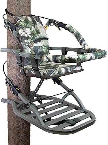 Lightweight Aluminum Climbing Treestand with Padded Seat, 300 Lb. Capacity, Safety Harness Included