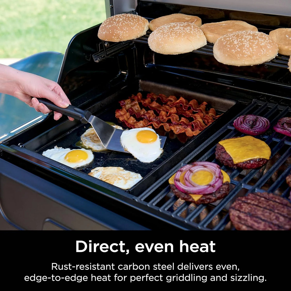 5-in-1 Electric and Propane Grill, 3-Burner Outdoor BBQ Grill and Smoker with Digital Controls, Griddle and Pizza Maker, Stainless Steel