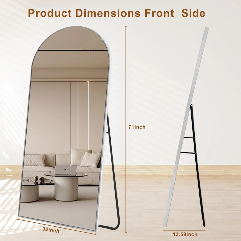 Modern Arched Full Length Floor Mirror, Aluminum Alloy Frame Standing Full Body Mirror