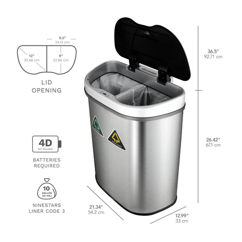 18 Gallon Dual Compartment Motion Sensor Trash Can, Automatic Hands-Free Kitchen Garbage Bin