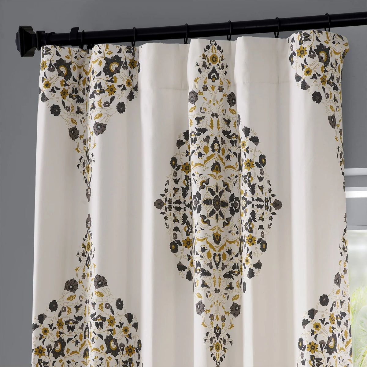 Medallion Damask Printed Cotton Room Darkening Curtain Panel, 1 Piece
