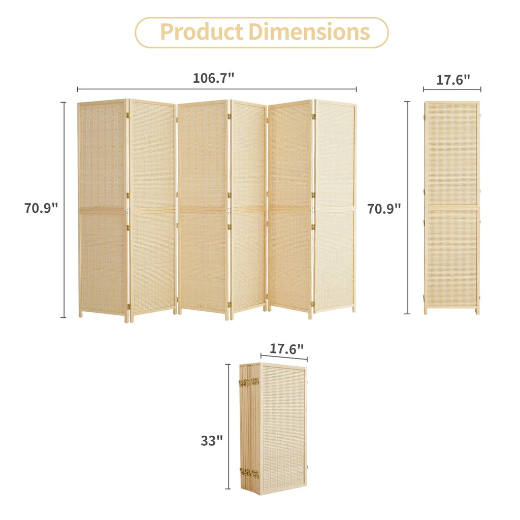 4-Panel Bamboo Folding Partition Screen 6FT Detachable Room Divider