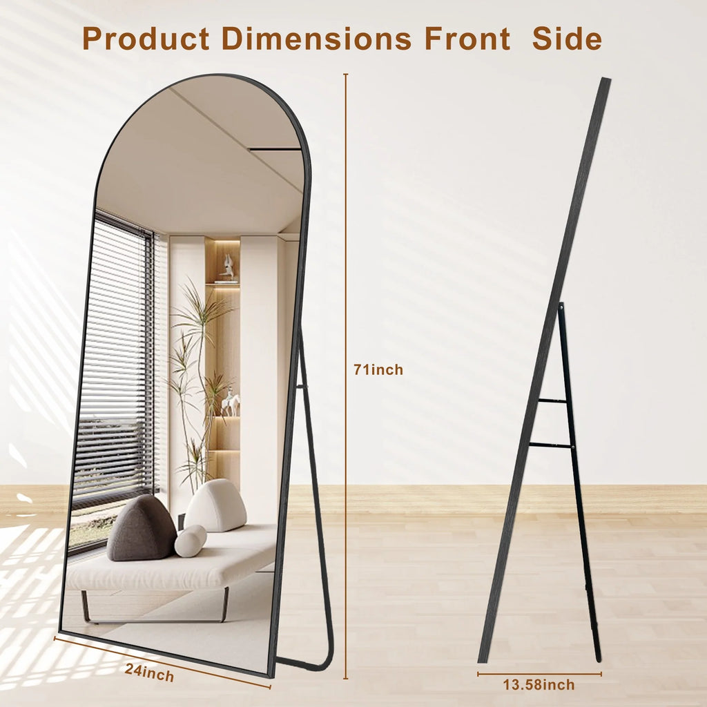 Modern Arched Full Length Floor Mirror, Aluminum Alloy Frame Standing Full Body Mirror