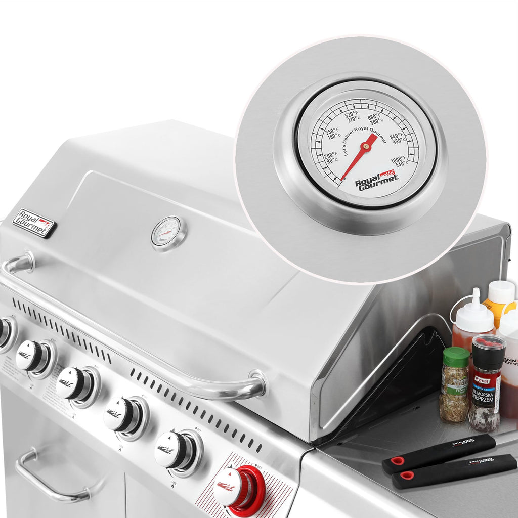 Stainless Steel 6-Burner Gas Grill – 74,000 BTU with Sear & Side Burner, Cabinet Style