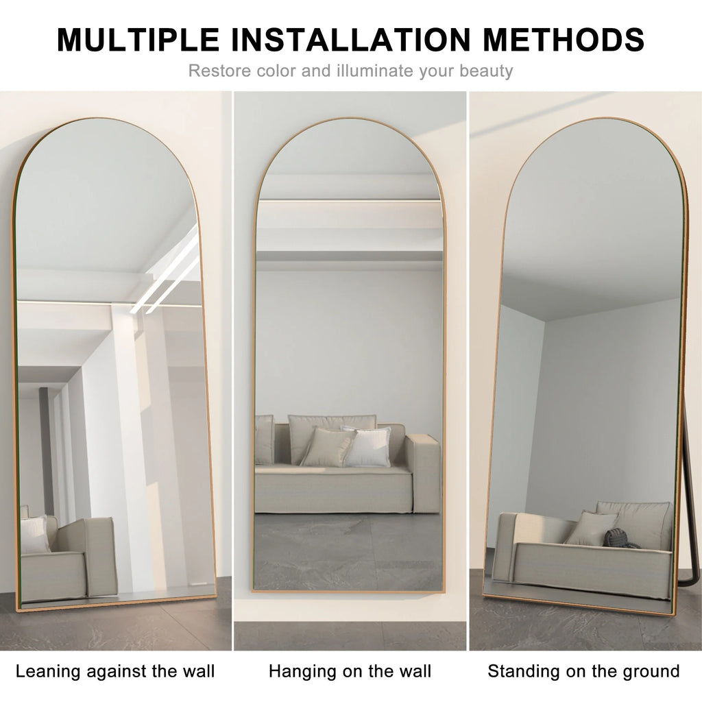Arched Full Length Wood Floor Mirror, Full Body Standing and Wall Mounted Mirror for Bedroom, Living Room and Home Decor