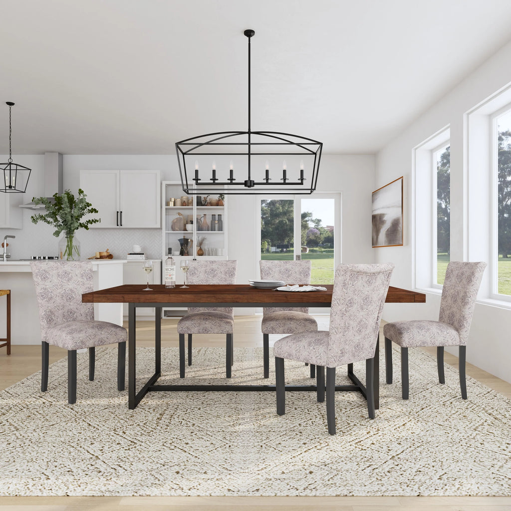 Set of 2 Upholstered Medallion Dining Chairs, Comfortable Parsons Style Chairs for Kitchen and Dining Room